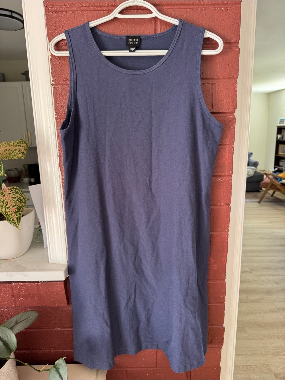 Eileen Fisher Sleeveless Shift Dress in Slate Blue Size 8